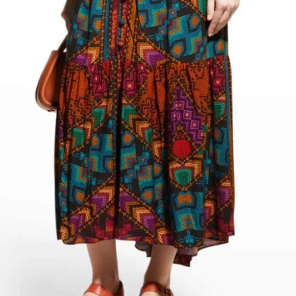 NWOT Farm Rio V-Neck Puff Sleeve Tiered Yawanawa Ruffle Maxi Boho Dress XS $275 - Picture 7 of 9